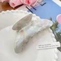 Grande pince à cheveux élégante en acétate marbré avec dégradé de rose et de bleu - 11cm / Vert Gris