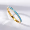 Roman numeral cutout bangle in golden finish with sky blue enamel inlay for women - Light Lake Blue