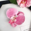 Fermaglio per capelli a orchidea rosa con perla per acconciature eleganti da donna - 10cm / Rosa