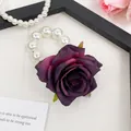 Elegant deep purple artificial rose hair tie with realistic fabric flower texture - 8cm Rose / Dark Purple Rose