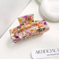 Elegant floral acetate hair claw clip with colorful oil painting marble pattern finish - 7.5cm / Colorful