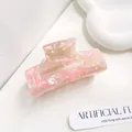 Elegant pink marble acetate hair claw clip with rectangular cutout for women - 7.5cm / Lotus root pink