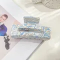 Elegant rectangular acetate hair claw with blue and white marble pattern design - 7.5cm / Diamond Blue