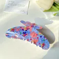 Large butterfly floral hair claw clip in light blue with pink flower print - 11cm Blue Purple