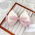 Barrette à cheveux avec nœud en maille rose et crème et strass en forme de cœur - Cœur Rose