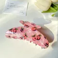 Pink floral hair claw clip with peach print for thick hair accessories for women - 11cm Peach Pink
