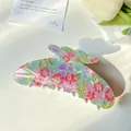 Floral print hair claw clip in light blue pearl finish with pink flower pattern - 11cm Misty Blue Floral