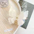 Translucent cream double butterfly hair claw clip with elegant pearl finish texture - 7.5cm / Mermaid White