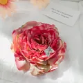 Peony plastic hair claw with gradient pink flower and crystal butterfly pendant - Light Red Peony (8.5cm)