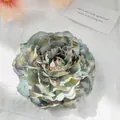 Elegant Morandi color silk flower hair claw clip with a transparent butterfly accent - Cyan Grey Peony (8.5cm)