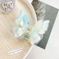 Elegant butterfly hair claw clip with blue and white gradient marble texture - 7.5cm / Sky Blue