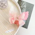 Pink and cream gradient double-layer butterfly hair claw clip with a marble texture - 7.5cm / Rose Pink