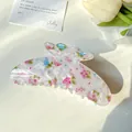 Large pearl white hair claw clip with colorful floral patterns and acetate finish - 11cm White Floral