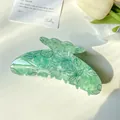 Large light green floral hair claw clip with dark green tropical leaf print for women - 11cm Green Leaf