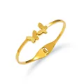 Golden open bangle with matte double butterfly design and stainless steel hinge - Two Butterflies Frosted Polished Open (TT0711) / Gold