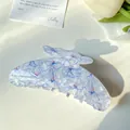 Large floral hair claw clip in blue and white pearlescent finish with floral pattern - 11cm Blue White Floral