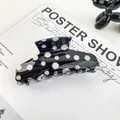 Grande molletta per capelli nera con stampa floreale di margherita bianca vintage - Margherita Nera