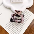 Pince à cheveux carrée en acétate avec motif marbré brun pour coiffure demi-attachée - 5cm / Écaille de Tortue Grise