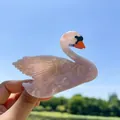 Pink swan-shaped acetate hair claw clip with pearlescent marble texture for women - White Swan