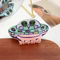 Πολύχρωμο κλάμερ μαλλιών σε σχήμα UFO με χαριτωμένα σχέδια εξωγήινων - Στυλ Alien UFO / Ροζ και Πράσινο