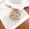 Petite pince à cheveux en acide acétique avec motif marbre vert, rose et blanc design carré - 5cm / Rose & Vert