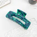 Grande pince à cheveux en acétate avec motif marbré vert et bleu style éclaboussure - 10.5cm / Vert Foncé