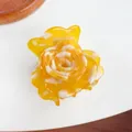 Marbled yellow and white acetate flower hair claw clip with a 3D rose petal design - 4.5CM / Bright yellow