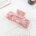 Pince à cheveux en acétate marbre rose, grand design rectangulaire creux pour cheveux - 10.5cm / Rose Fleuri
