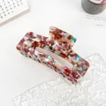 Pince à cheveux rectangulaire en acétate avec motif de marbre coloré pour femmes - 10.5cm / Brun Chocolat