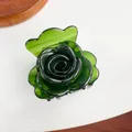 Deep green translucent acetate rose flower hair claw clip with detailed layered petals - 4.5CM / Dark Green
