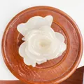 Elegant white acetate rose flower hair claw clip with pearlescent finish on wood tray - 4.5CM / Mermaid White