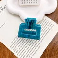 Pince à cheveux rectangulaire en acétate bleu sarcelle avec motif marbré élégant - 5cm / Bleu Vert Foncé