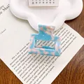 Petite pince à cheveux carrée élégante avec motif marbré bleu et rose chic - 5cm / Bleu Saphir