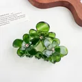 Pince à cheveux fleur en acétate vert forêt avec strass roses pour femme - Vert Foncé