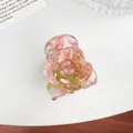 Pink and green marble acetate rose hair claw clip with 3D floral petal design - 3.7cm / Peach Pink