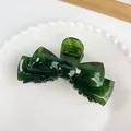 Elegant dark green bow hair claw clip made of acetate with glossy finish - 11cm (Large) / Dark Green