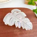 Pearlescent white monstera leaf hair claw clip with realistic dark vein patterns - 9.3cm / Mermaid White