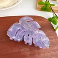 Lavender acetate leaf hair claw with marble texture and silver metallic accents - 9.3cm / Phantom Purple