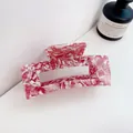 Grande pince à cheveux carrée avec motifs en marbre rouge et blanc en acétate - 10.5cm / Fragments Roses