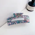 Pince à cheveux en acétate à motif floral rose et bleu clair fini marbré - 10.5cm / Gris Rose