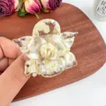 Pince à cheveux rose élégante en acétate blanc crème avec un design marbré en 3D - 5,5 cm Jaune Crème