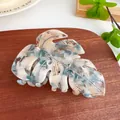 Monstera leaf acetate hair claw with blue and white marble pattern and silver veins - 9.3cm / Blue & White