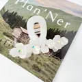 Elegant pearl white flower hair claw clip with colorful rhinestones and gold spring - 7.3cm Mermaid White