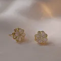 Elegante Kleeblatt-Ohrstecker mit Perlmutt und Zirkonia-Einlage in Goldoptik - Gold Rotierende Herz Kleeblatt Ohrringe (E0340)
