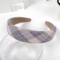 Padded purple plaid headband with fabric sponge design and vintage checked pattern - Purple