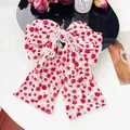Grande barrette à cheveux blanche fleurie avec imprimé rouge et perles élégantes - Grand Nœud en Cristal