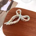 Pince à cheveux nœud en acétate avec motif marbré coloré et ressort en métal doré - Style Nœud / 11.6cm / Blanc Vert