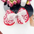 Chouchou en tissu fleuri avec bordures rouges et perle pour coiffures d'été - Nœud Papillon à Bord Rouge
