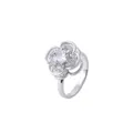 Silver flower ring featuring a sparkling micro-pave zircon center on white background - Silver Floral