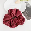 Deep red velvet scrunchie with sparkling white rhinestones for elegant hair styling - Large / Burgundy